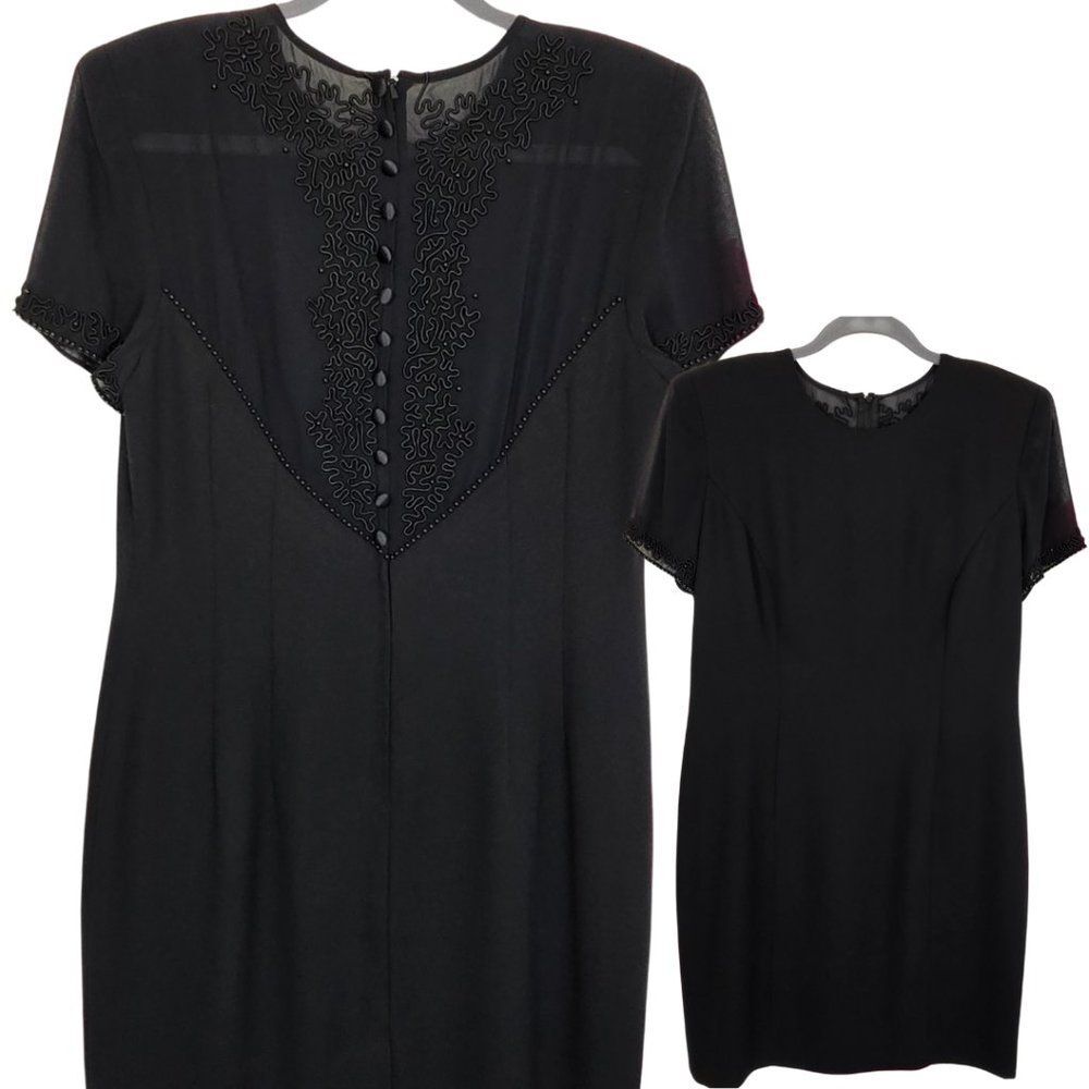 Victorian inspired short sleeve mesh panel embellished cocktail dress black LBD